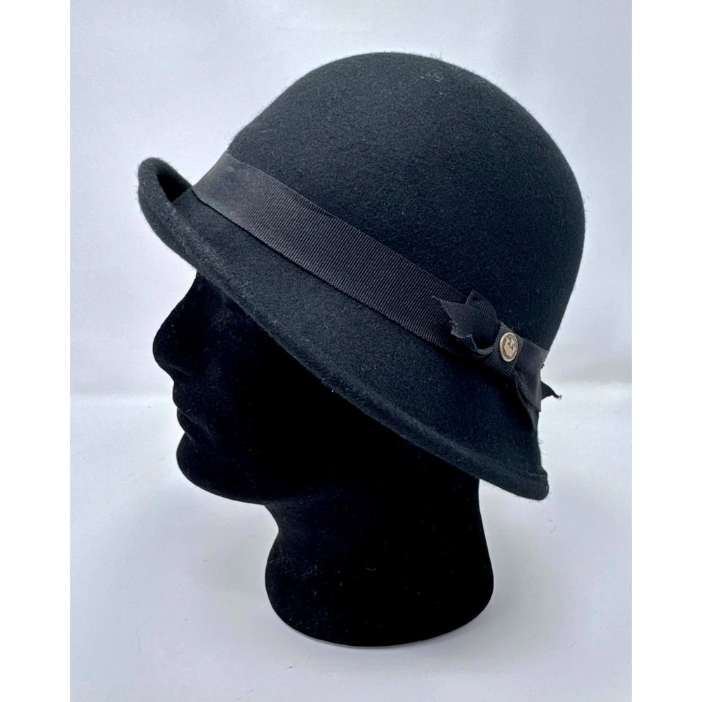 Goorin Bros Womens Size Medium 100% Wool Cloche Hat Black Ribbon Bow 105-6769